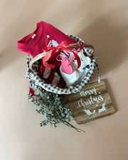 Wooden Rattan Basket Christmas Gift Wrap | Brown Caro & Heart Charm