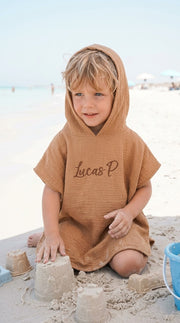 Hooded muslin poncho in honey caramel - view 8 | Eli&Eli