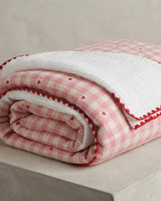 Gingham muslin baby blanket with little hearts - Eli&Eli Dubai