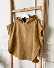 Personalised hooded muslin poncho towel in bamboo brown for babies and kids - Eli&Eli Dubai