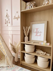 Personalised kids room wall art with name embroidery in blush - Eli&Eli Dubai