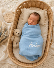 Personalised muslin baby swaddle blanket, choose your colour - Eli&Eli Dubai