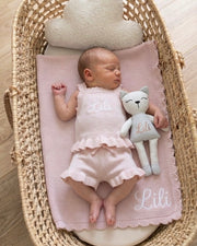 Premium personalised blanket gift hamper in baby pink, 4-piece newborn gift set - Eli&Eli Dubai