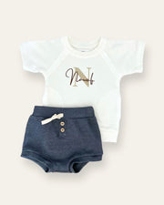 Kids terry waffle set in marine white and navy - Eli&Eli Dubai