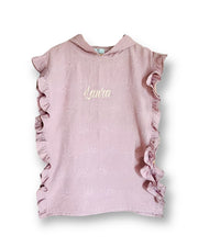 Personalised ruffled muslin poncho for babies and girls with lavender embroidery - Eli&Eli Dubai