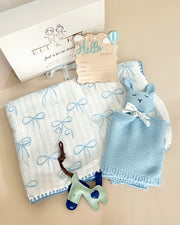 Newborn Boy Gift Hamper Personalised | Baby Blue Bow (4 Pieces)