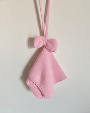 Adorable Knitted Bow Comforter Blanket & Pacifier Holder | Pink Bow