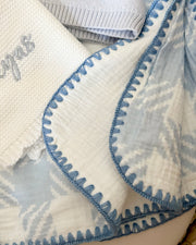 Gingham muslin baby blanket blue check - view 6 | Eli&Eli