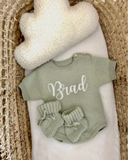 Jacquard Cotton Luxury Baby Romper | Sage Green (2 Pieces)
