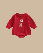 Baby Christmas Romper in red with baby name