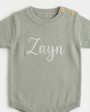 Jacquard Cotton Luxury Baby Romper | Sage Green (2 Pieces)