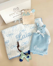 Newborn Boy Gift Hamper Personalised | Baby Blue Bow (4 Pieces)