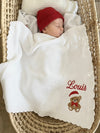 Personalised cotton knitted Christmas baby blanket in snow white with name embroidery - Eli&Eli Dubai