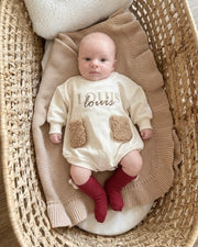Personalised Cotton Baby Knitted Blanket | Beige Champagne