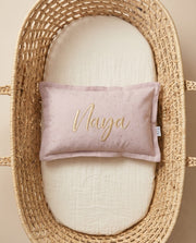 Luxury Deco and Sleep Baby Pillow | Muslin Dusty Pink Gold Dots