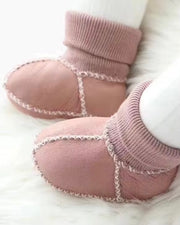 Baby leather wool boots in blush - view 3 | Eli&Eli