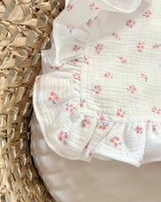 Flora muslin baby blanket white tiny flowers - view 5 | Eli&Eli