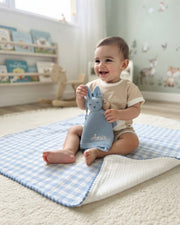 Gingham muslin baby blanket blue check - view 2 | Eli&Eli
