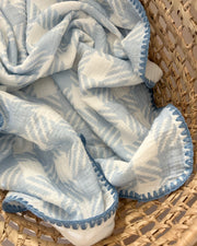 Gingham muslin baby blanket blue check - view 3 | Eli&Eli