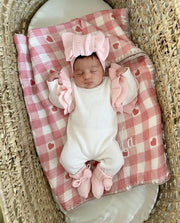 Gingham muslin baby blanket little hearts - view 5 | Eli&Eli