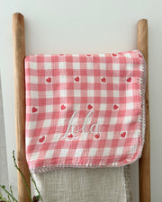 Gingham muslin baby blanket little hearts - view 6 | Eli&Eli