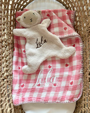 Gingham muslin baby blanket little hearts - view 8 | Eli&Eli