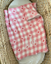 Gingham muslin baby blanket little hearts - view 9 | Eli&Eli