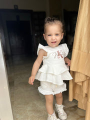 Girls terry ruffled set in coco white - view 4 | Eli&Eli