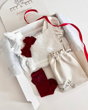 Handmade gold and white muslin baby romper Christmas gift set - view 4 | Eli&Eli