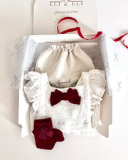 Handmade gold and white muslin baby romper Christmas gift set - view 5 | Eli&Eli