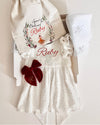 Handmade golden dots muslin baby dress gift set with bow, White Christmas - Eli&Eli Dubai