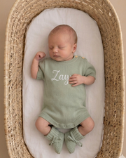 Jacquard cotton baby romper sage green - view 2 | Eli&Eli