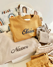Kids cotton waffle set toffee brown - view 4 | Eli&Eli