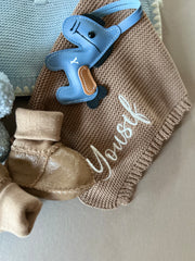 Knitted baby booties in blue with textured blanket - baby blue gift hamper by Eli&Eli