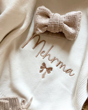 Knitted baby headband with bow in cappuccino - view 4 | Eli&Eli