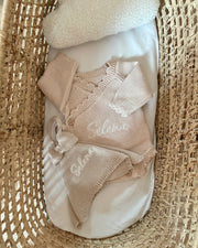 Knitted bow comforter and pacifier holder in beige - view 7 | Eli&Eli
