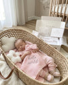 Knitted bow comforter blanket and pacifier holder set in pink - Eli&Eli Dubai