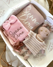 Knitted bow comforter and pacifier holder in pink - view 6 | Eli&Eli