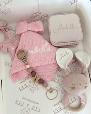 Knitted bow comforter and pacifier holder in pink - view 7 | Eli&Eli