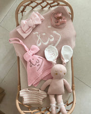 Knitted bow comforter and pacifier holder in pink - view 8 | Eli&Eli