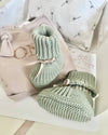 Knitted wool baby booties in sage green - Eli&Eli Dubai