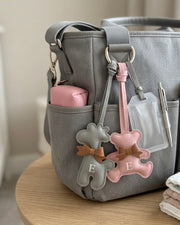 Leather bear bag charm in baby pink - view 2 | Eli&Eli
