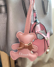 Leather bear bag charm in baby pink - view 3 | Eli&Eli