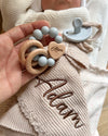 Love wooden teether with blue heart and beads for babies - Eli&Eli Dubai