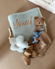 Luxury personalised blanket gift hamper in baby blue - view 4 | Eli&Eli