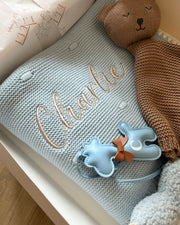 Luxury personalised blanket gift hamper in baby blue - view 5 | Eli&Eli
