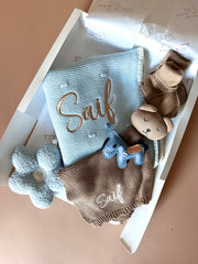 Luxury personalised blanket gift hamper in baby blue - view 6 | Eli&Eli