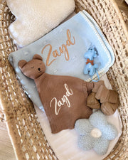 Luxury personalised blanket gift hamper in baby blue - view 7 | Eli&Eli