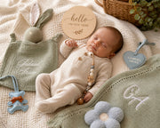 Luxury personalised blanket gift hamper in hunter green and blue - view 2 | Eli&Eli