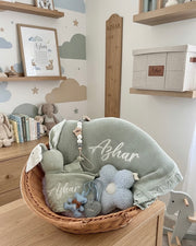 Luxury personalised blanket gift hamper in hunter green and blue - view 3 | Eli&Eli